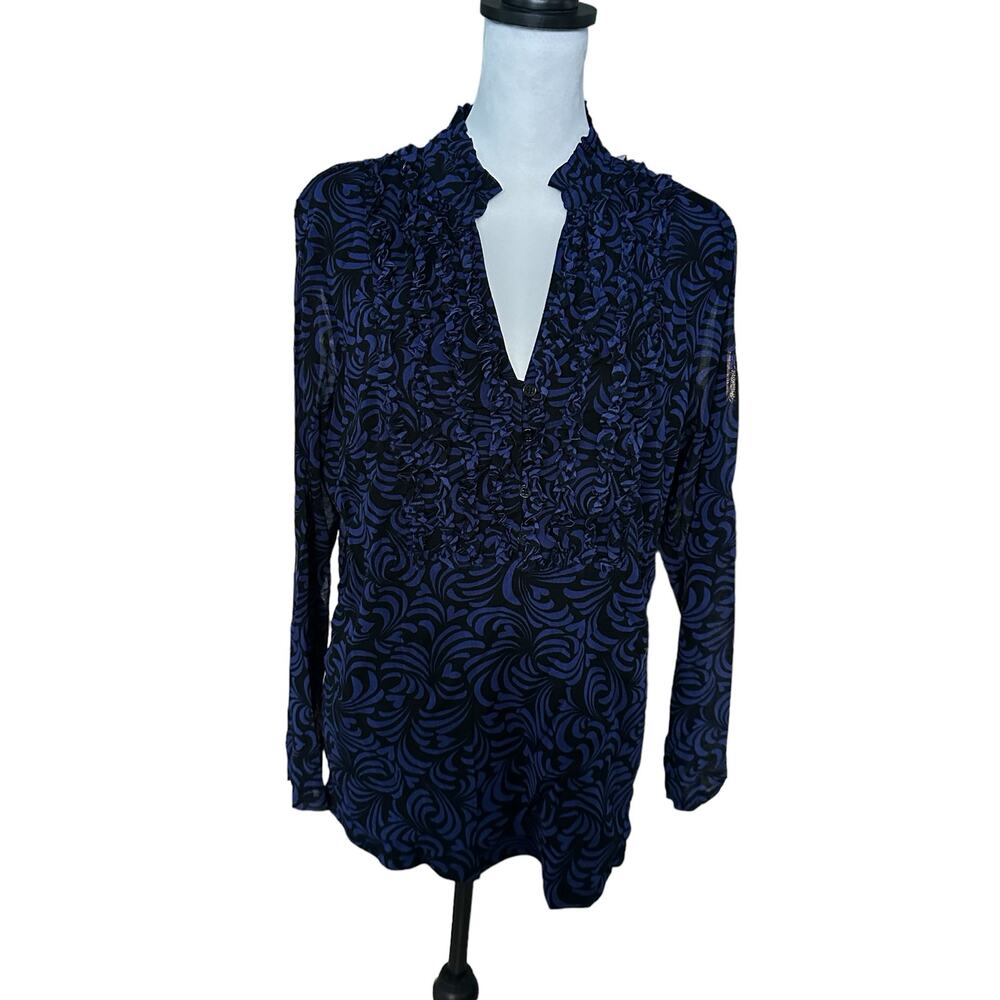 I.N.C International Concepts Blue and Black Long Sleeve Top 1X